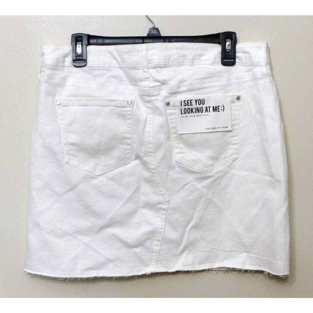 Jr526 celebrity pink white juniors denim raw hem mini skirt size 15 / 32 - Picture 3 of 3